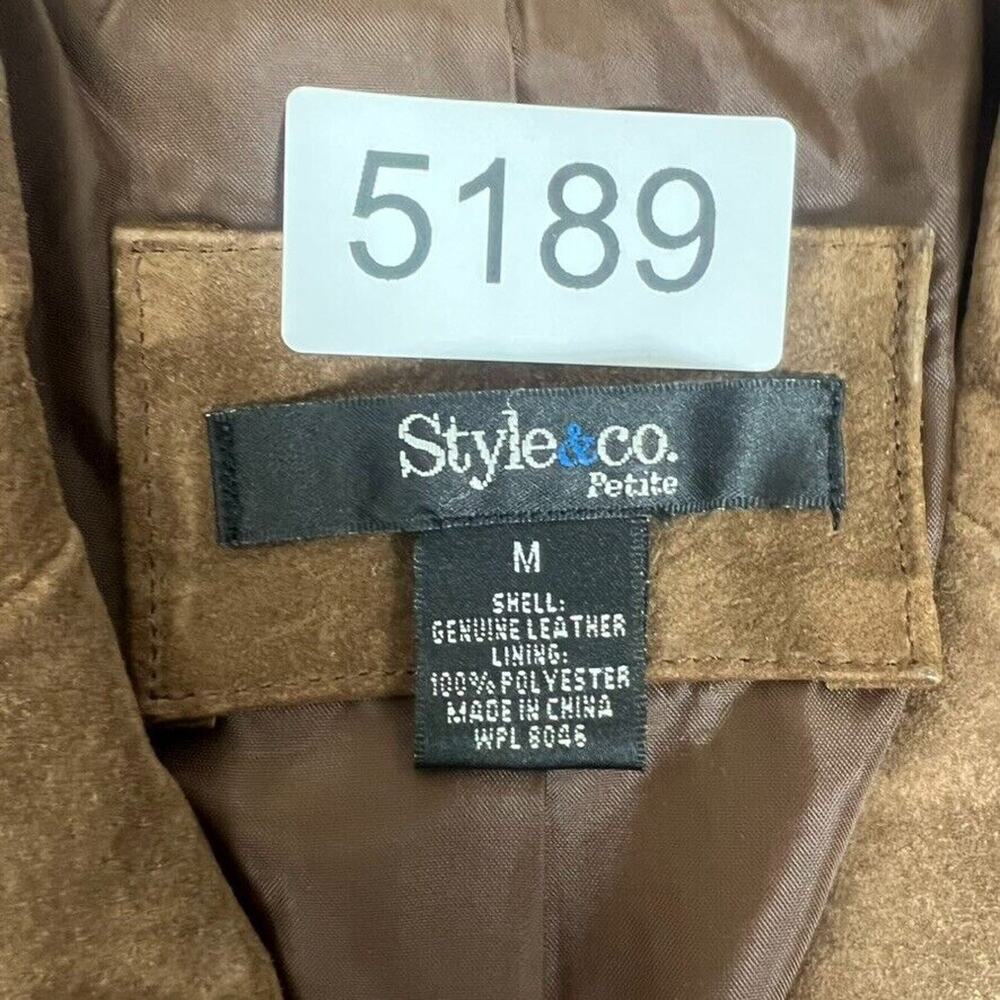 Style & Co Jacket Womens Medium Brown Petite Suede Leather Western Cowgirl Rodeo - Picture 5 of 9